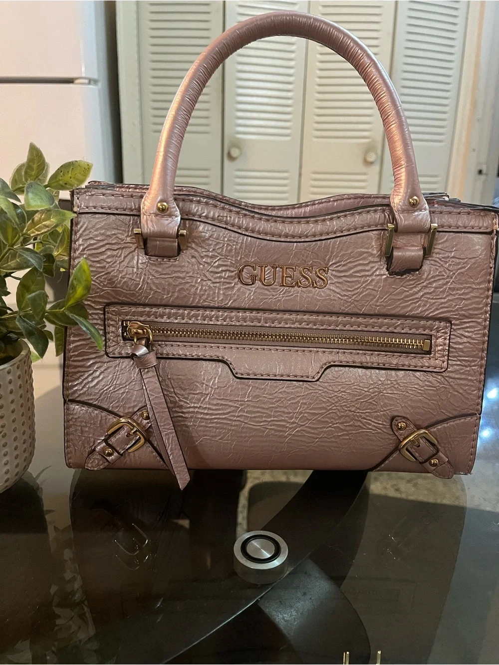 GUESS Blush Pink Satchel with Gold Hardware